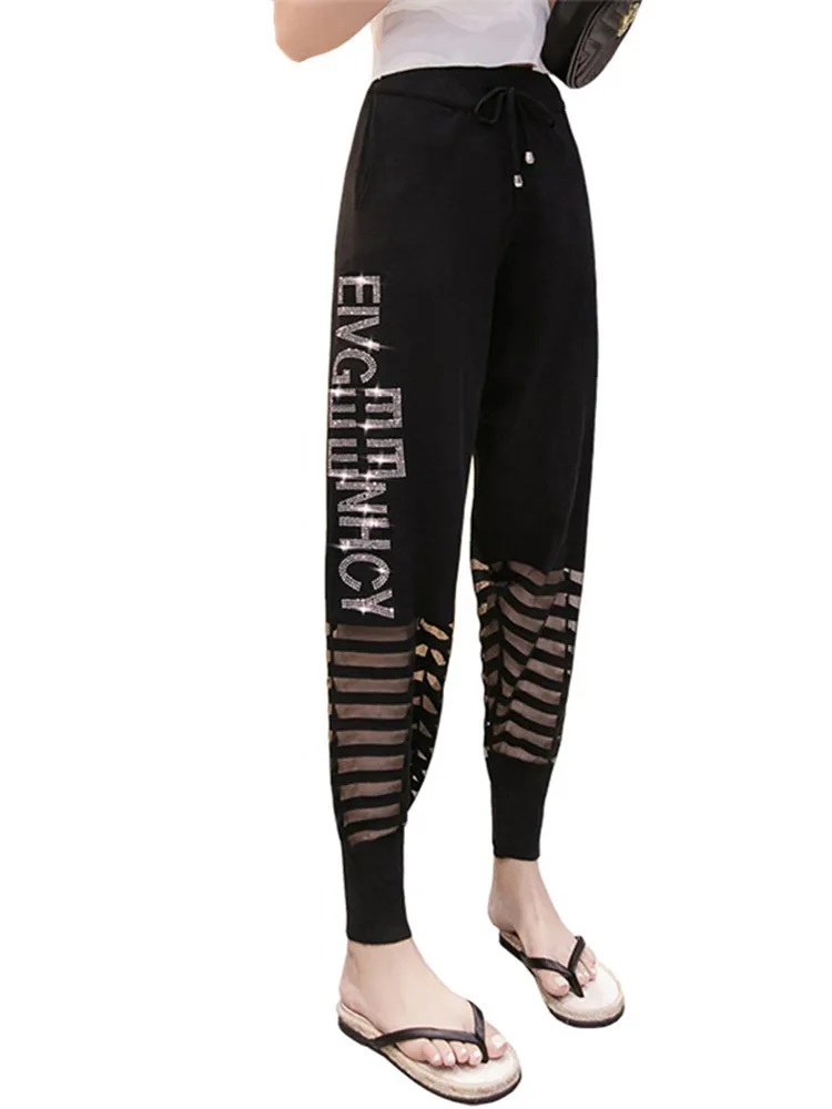 Брюки женские большого размера тонкие сетчатые спортивные штаны для отдыха с