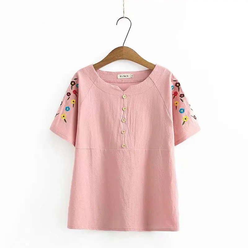 

Plus size embroidery short sleeve cotton women loose tshirts 2020 new summer casual ladies soft o neck t shirts female tops