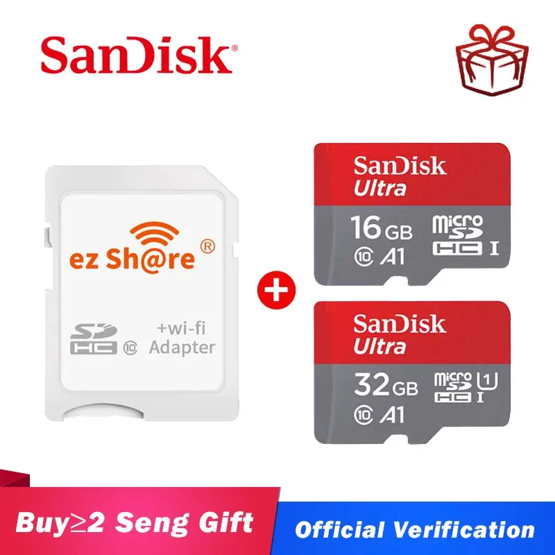 Беспроводной Wi Fi адаптер ezshare + карта памяти SanDisk Ultra 16 ГБ 32 класс 10 TF Micro SD 64 128