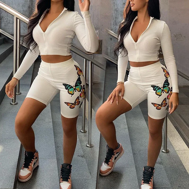 

New Long Sleeve Short Top Printed Shorts Sports Suit