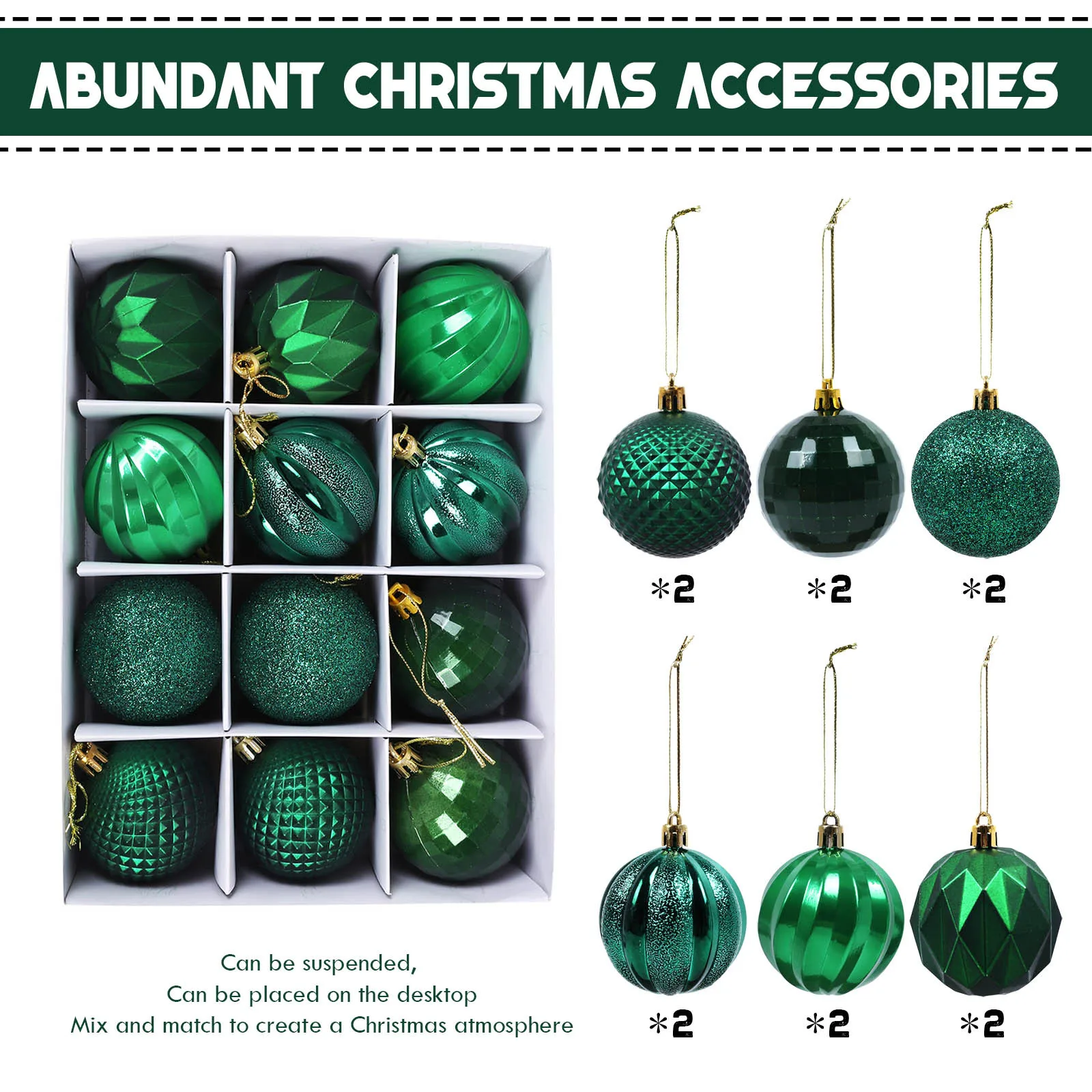 

12pcs/lot Christmas Tree Decor Ball Bauble Xmas Party Hanging Ball Ornament Decorations for Home Christmas decorations Gift