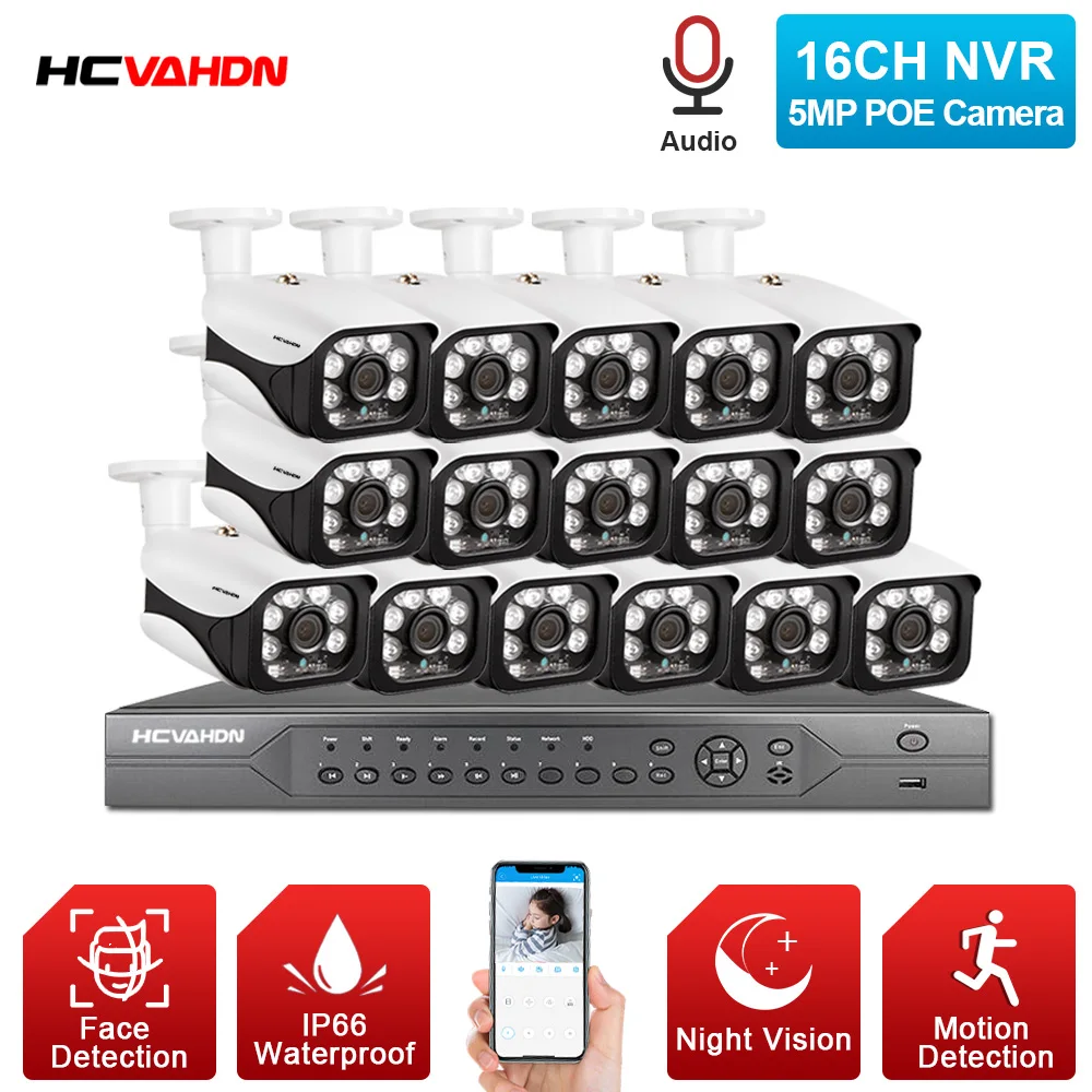 

Audio Record 4K H.265 16CH CCTV Security NVR Kit 5MP Outdoor Waterproof IP Camera POE Security Video Surveillance Set