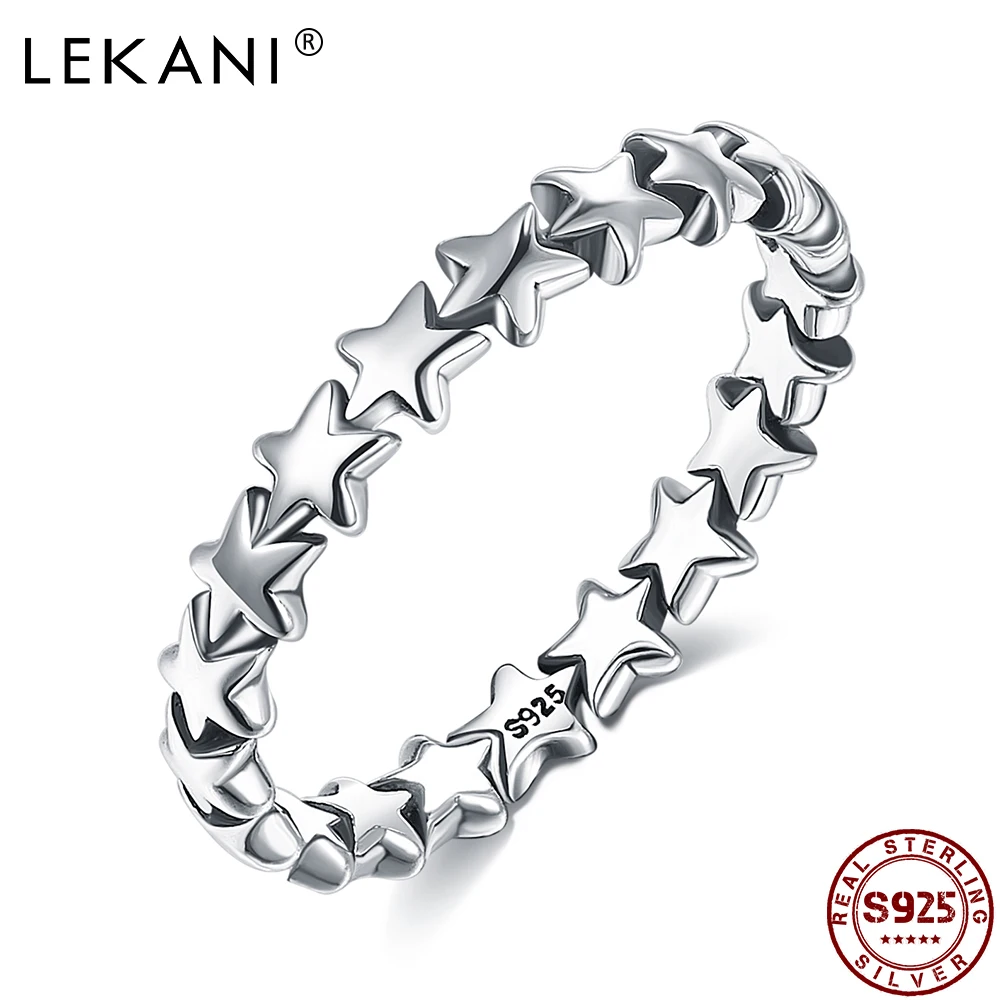 

LEKANI Genuine 925 Sterling Silver Rings For Women Stars Finger Sparkling Ring Simple Style Fashion Jewelry Anniversary Gift