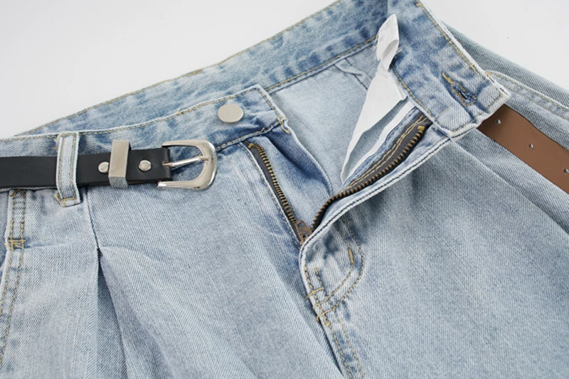 

[EAM] High Waist Blue Denim Pleated Long Casual Wide Leg Jeans New Loose Women Trousers Fashion Tide Spring Autumn 2021 1DE0779