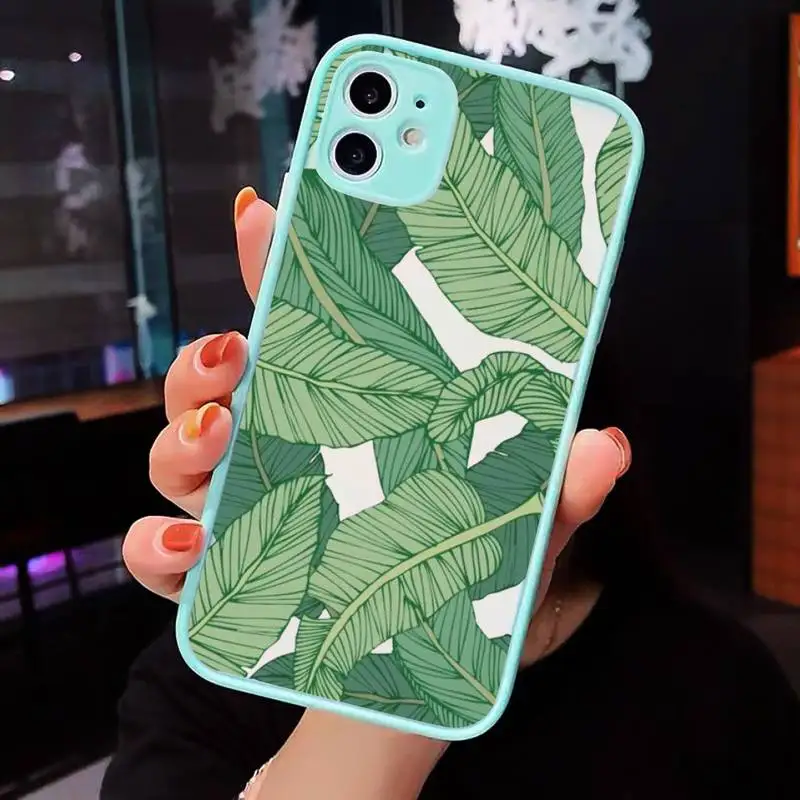 

green leaf Phone Case For iPhone 12 11 Mini Pro XR XS Max 7 8 Plus X Matte transparent blue Back Cover