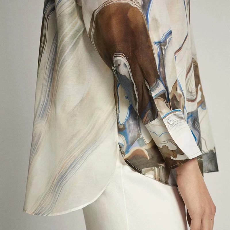 Женская Акварельная шифоновая рубашка ZA однобортная блузка свободного покроя