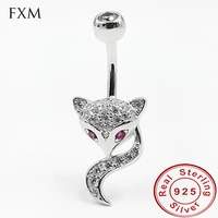 crystal fox belly button ring navel piercing jewelry body bar piercing 925 silver zircon rhinestonefor women