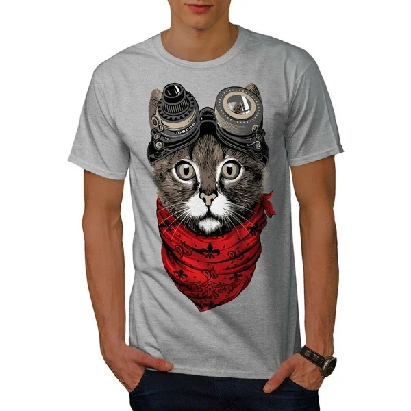 

Wellcoda Aviator Fashion Cool Cat Mens T-shirt, Graphic Design Printed Tee
