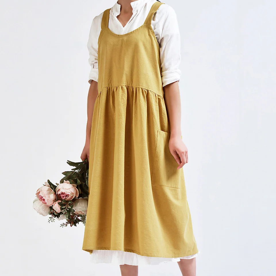

Household Pure Color Cooking Kitchen Apron Pleated Skirt Bibs For Women Chef Hotel Waiter Cafe Flower Shop Hairdresser Aprons