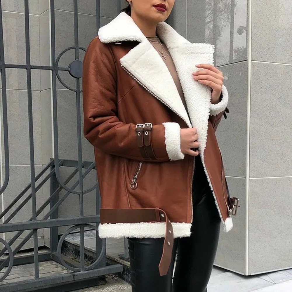 

Winter Thicken Women Jacket Fake Fur Patchwork Long Sleeve Lapel Loose Zipper Zip Up Casual chaquetas down coat Outwear jackets