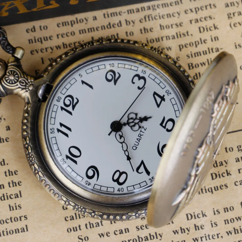 Винтажные бронзовые американские кварцевые карманные часы с резьбой на