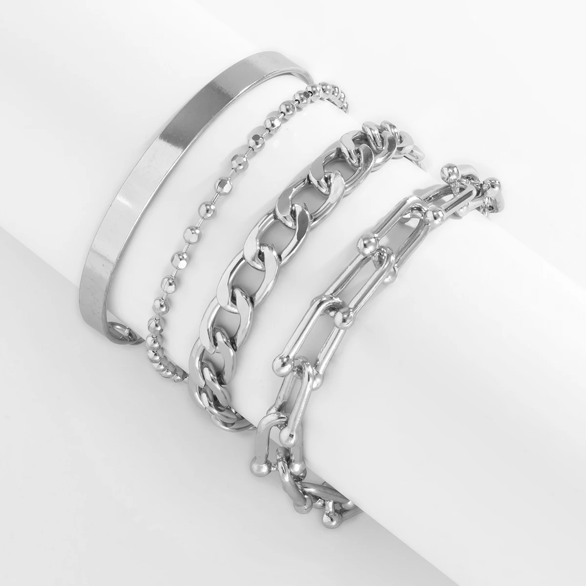 

IngeSight.Z 4Pcs/Set Punk Hip Hop Bracelets Bangles Vintage U Shape Link Curb Chain Chunky Thick Friendship Bracelets Jewelry