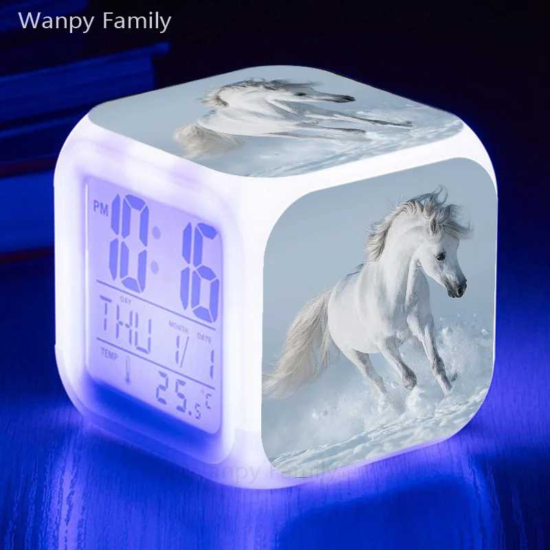 2022 New Snow Horse Alarm Clock 7 Color Glowing LED Digital Children Room Wake-Up Table Kids Birthday Gifts | Дом и сад