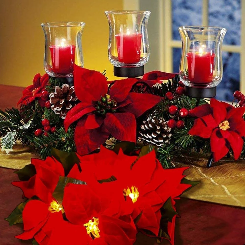 

Christmas Lights Poinsettia Christmas Wreath Flowers String Lights Xmas Wedding Garden Navidad Decoraciones Para El Hogar