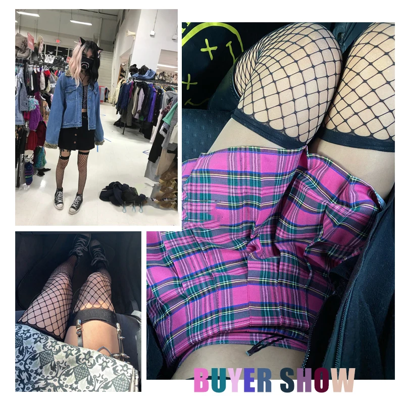 

Women's Sexy Hosiery Stay Up Thigh High Stockings Ladies Hollow Out Mesh Nets Fishnet Stockings Black White Nylon Pantyhose