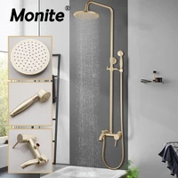 monite 8 inch bathroom shower faucet brushed golden round rainfall wall mounted bathtub shower head handheld faucet shower set