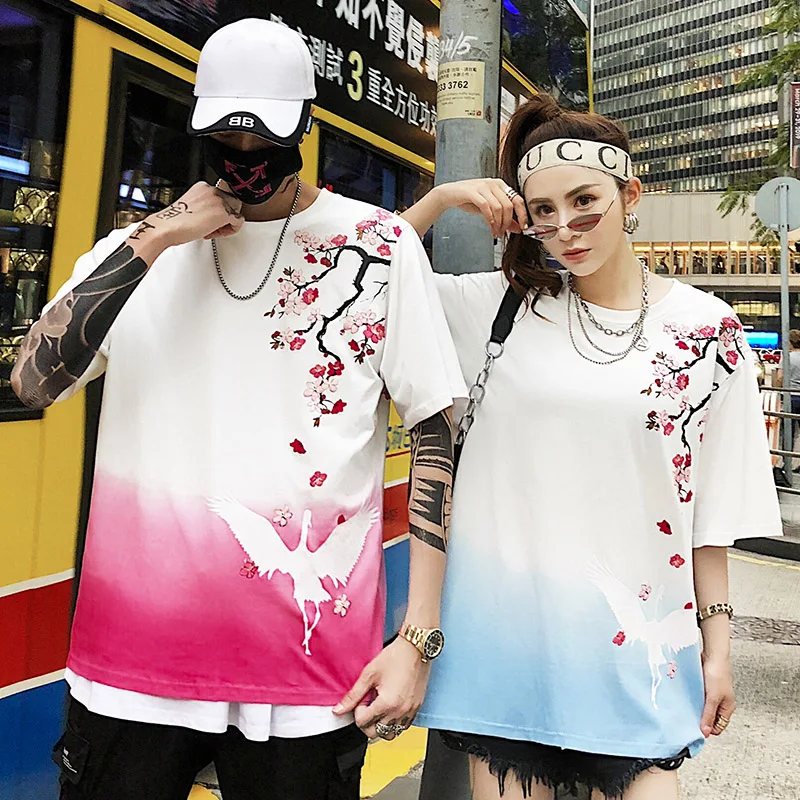 2019 хип хоп Мужская футболка уличная японская градиентная Футболка Harajuku Sakura Cherry