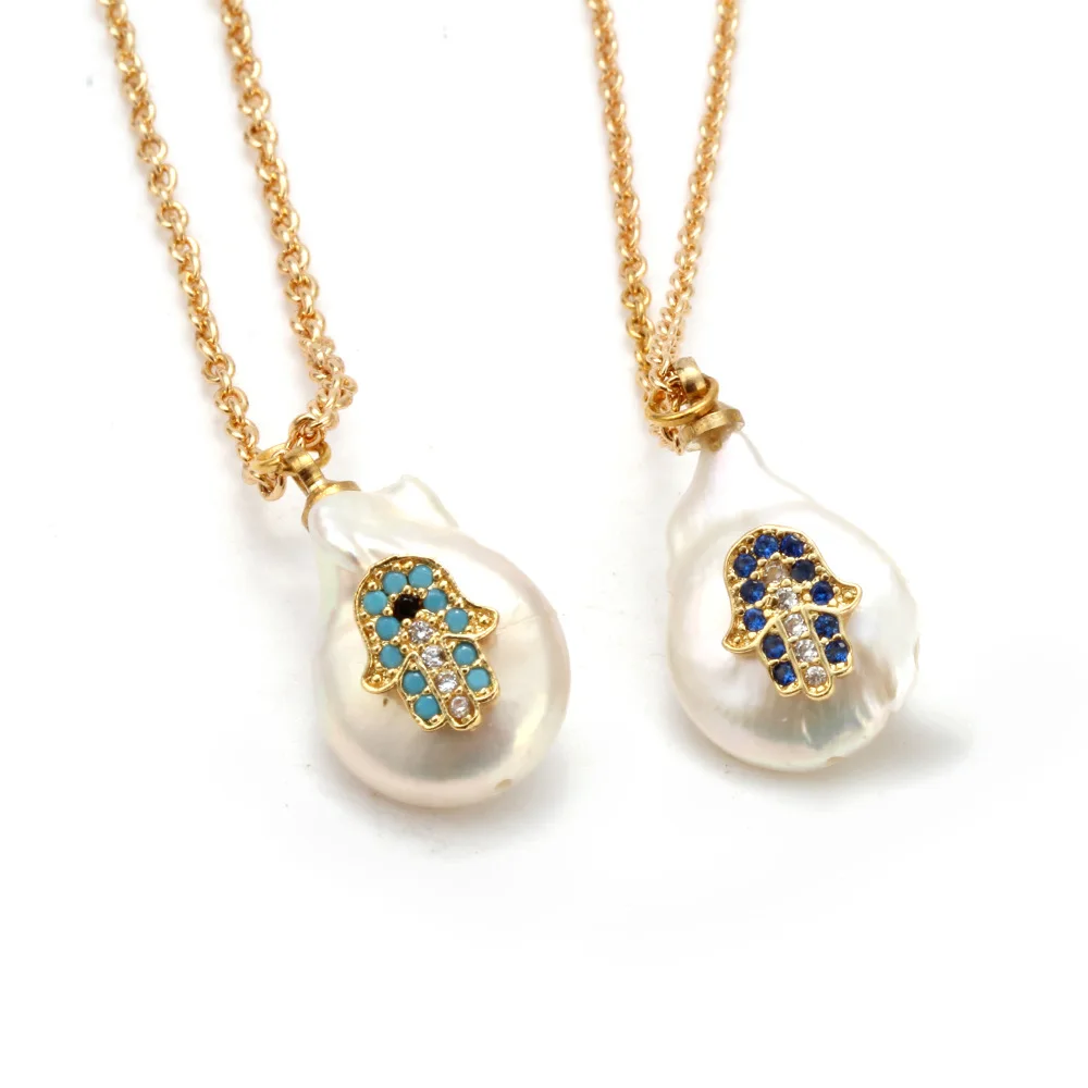 Ожерелье из натурального пресноводного жемчуга инкрустация цирконом кулон