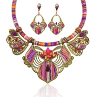 bohemian necklace earring set chunky enamel multicolor pendant vintage rhinestone ethnic choker necklace eardrop dangler