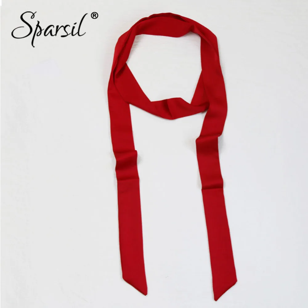 

Sparsil Spring Solid Color Narrow Long Scarf Women New Soft Scarves 200cm Stylish Necktie Belt Wrist Strap Small Ribbon