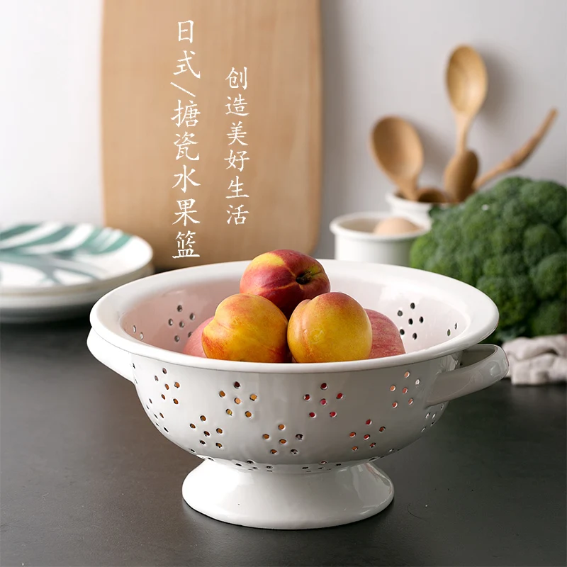 

Thickening Nordic simple porcelain enamel fruit basket creative fruit tray multifunctional household snack storage food tray