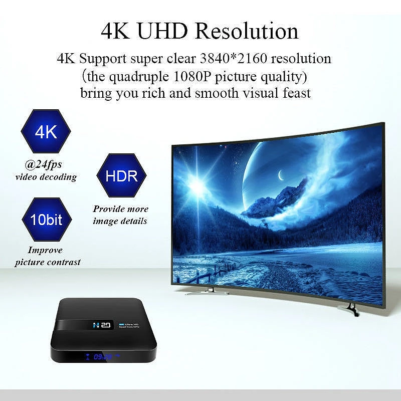H20 Smart TV Box телеприставка Android 10 медиаплеер 3D видео Youtube Netflix 2 4G Wifi 1 + 8GB ТВ приемник (EU