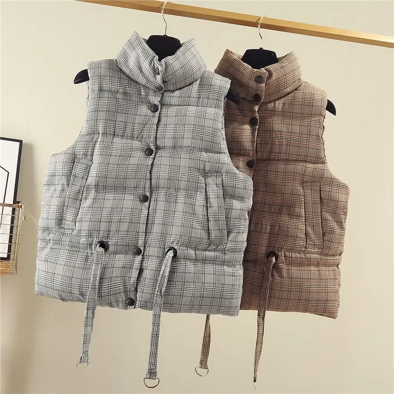 Фото Клетчатый женский жилет осень зима модная одежда топы Женская теплая куртка