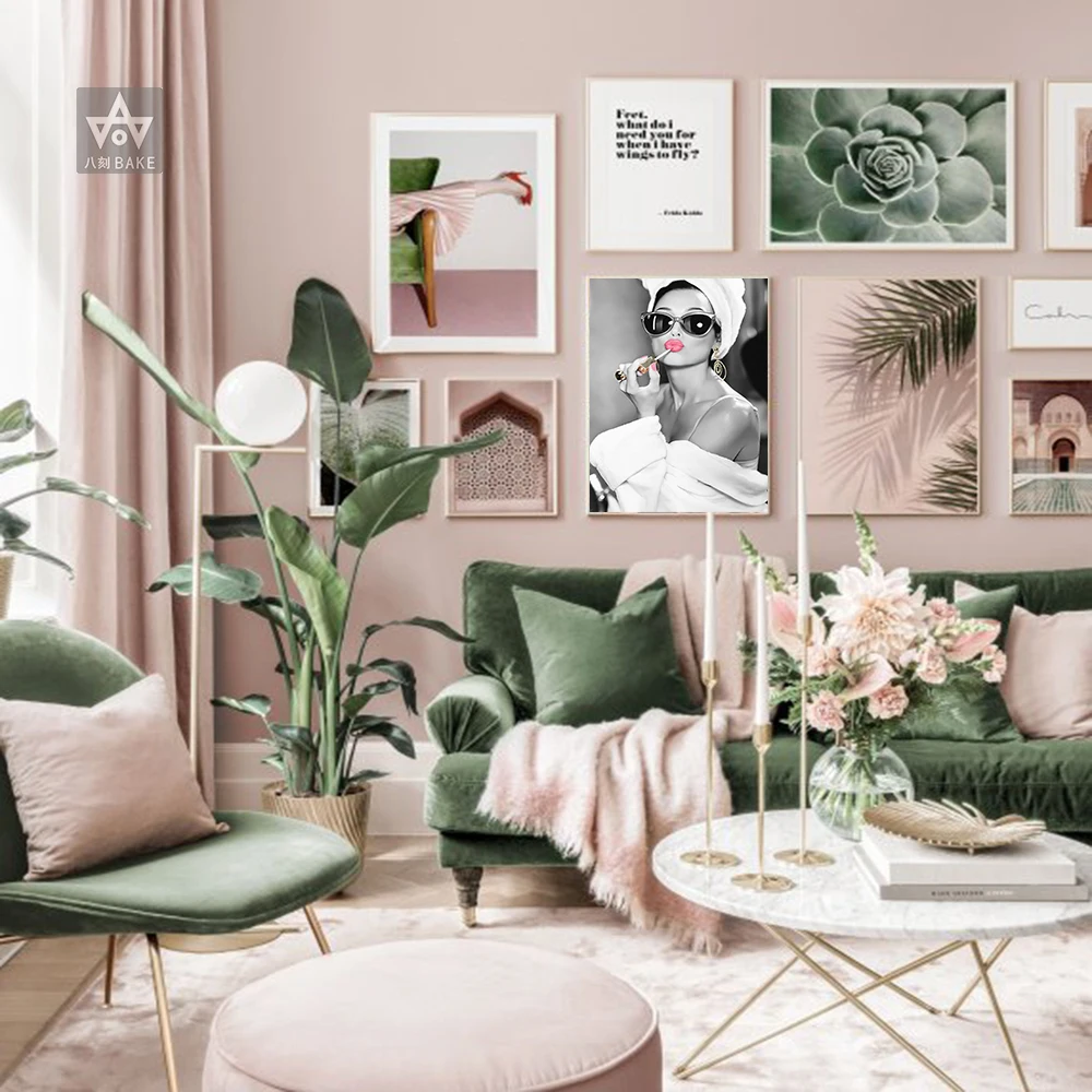 

Morocco Door Wall Art Leaf Droplets Canvas Painting Nordic Aloe Posters And Prints Lipstick Woman Wall Pictures For Living Room