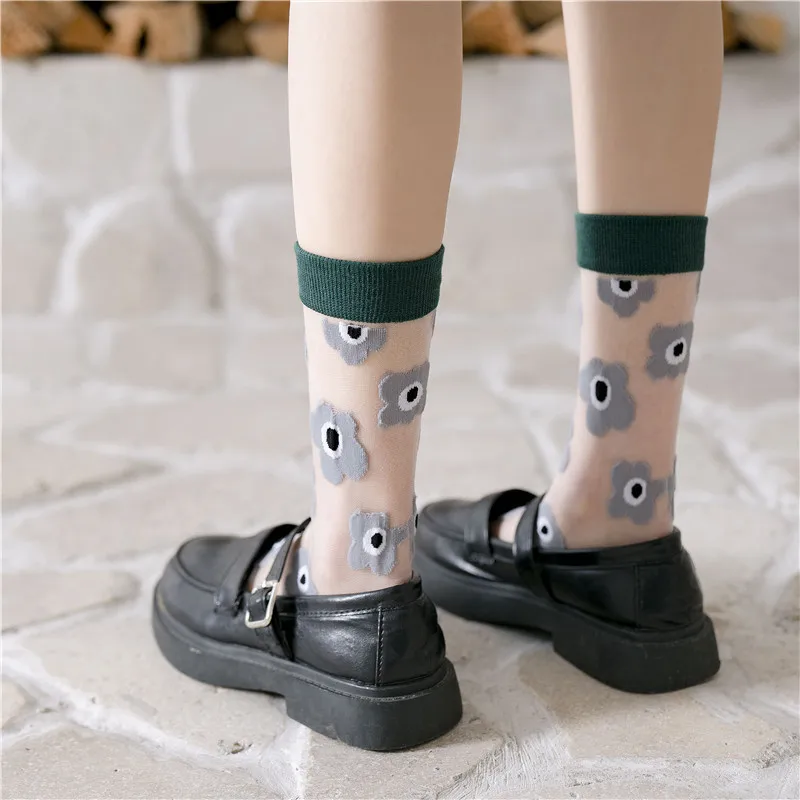 Весна 2020 тонкие прозрачные женские носки с цветочным рисунком цветные