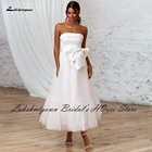 Винтажное свадебное платье Lakshmigown, платье невесты длиной ниже колена 2021, элегантные женские свадебные платья с открытыми плечами