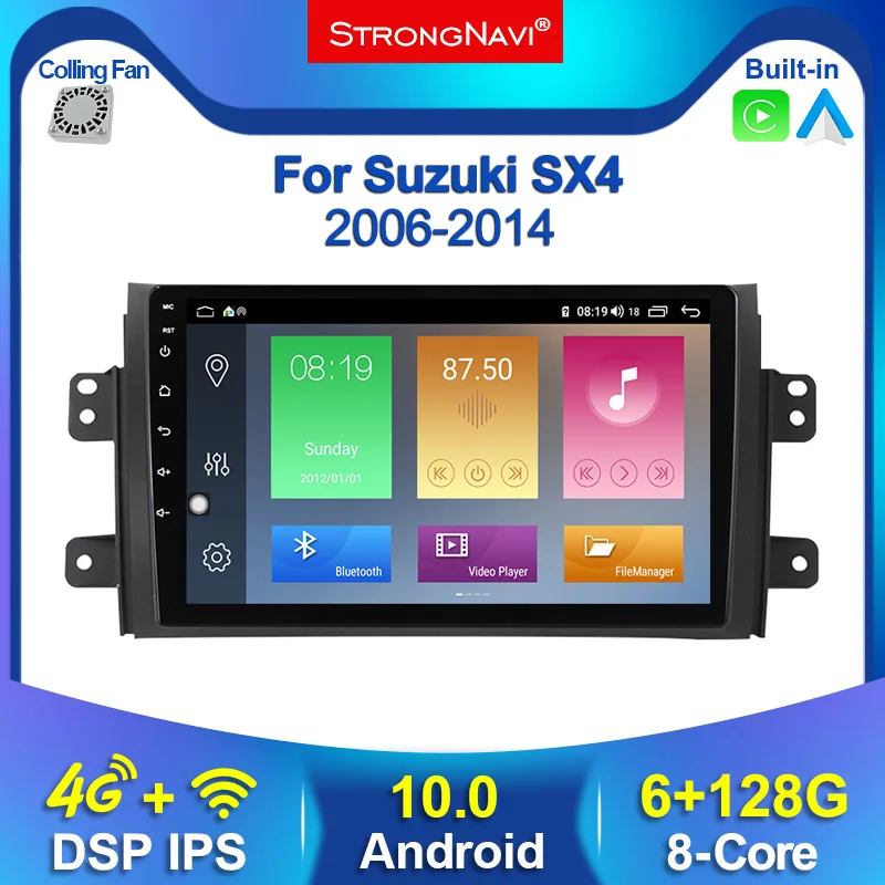 Мультимедийный плеер с радио Android 10 0 6 + 128G для Suzuki SX4 2006 2007 2008 2009 2010 2011 2012 2013