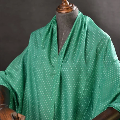 Смешанная шелково хлопковая ткань мини в белый горошек с зеленым низом SCT454|Ткань|