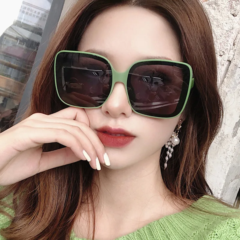 

High Quality Large Frame Sun Glasses For Female Vintage Square Oversized Sunglasses Brand Designer Clear Lens Flat Top Eyewear