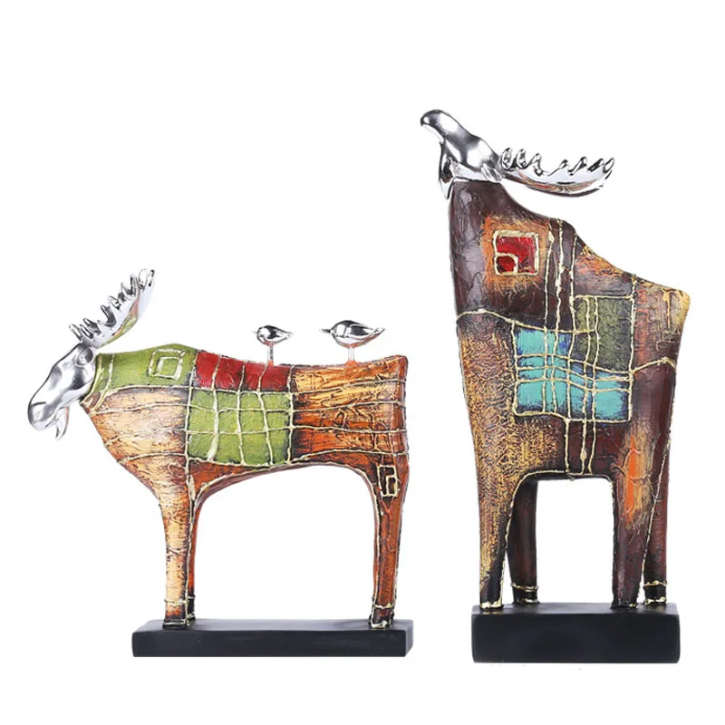 

Картина маслом лось, украшения животных, Декор для дома и офиса, подарки на новоселье ручной работы, ретро-фигурки, художественные изделия