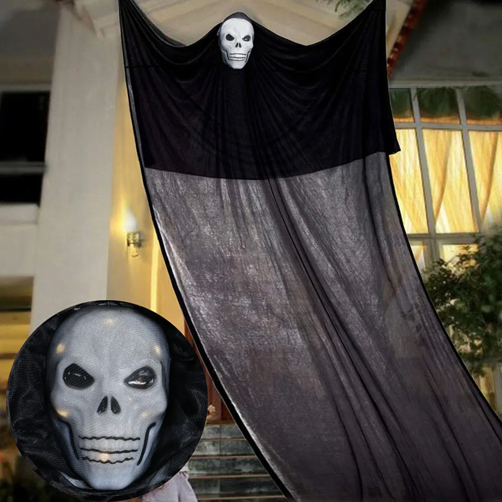 

Halloween Outdoor Decorations Gauze Mask Scary Ghost Skull Led Mask For Halloween Party Supplies Hanging Ornaments Home Decor