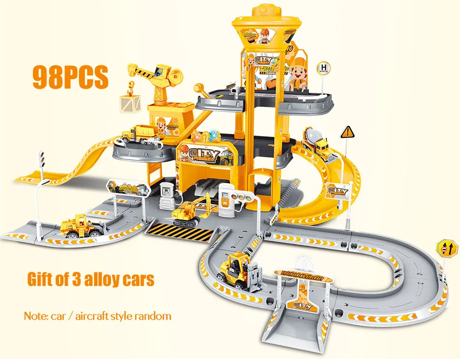 3D City Police Station Railway Alloy Car Play Engineering Fire Truck Track Car DIY Model Building Kits Assembly toys for kids