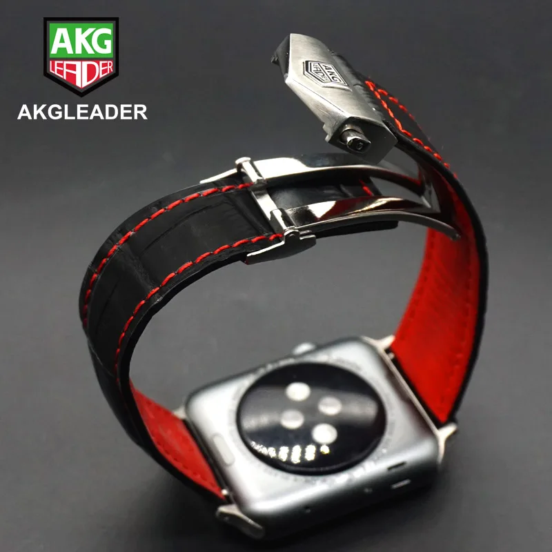 AKGLEADER ремешок для часов Apple Series 5 4 40/44 мм из натуральной кожи складной браслет с