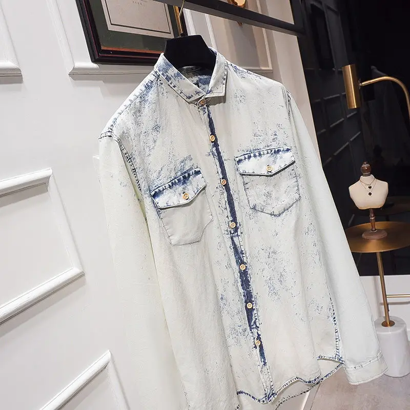 

2021 New Women Cotton Denim Shirts Women Boyfriend Blouse Women Tops Turndown Collar Casual Shirts for Ladies Y458