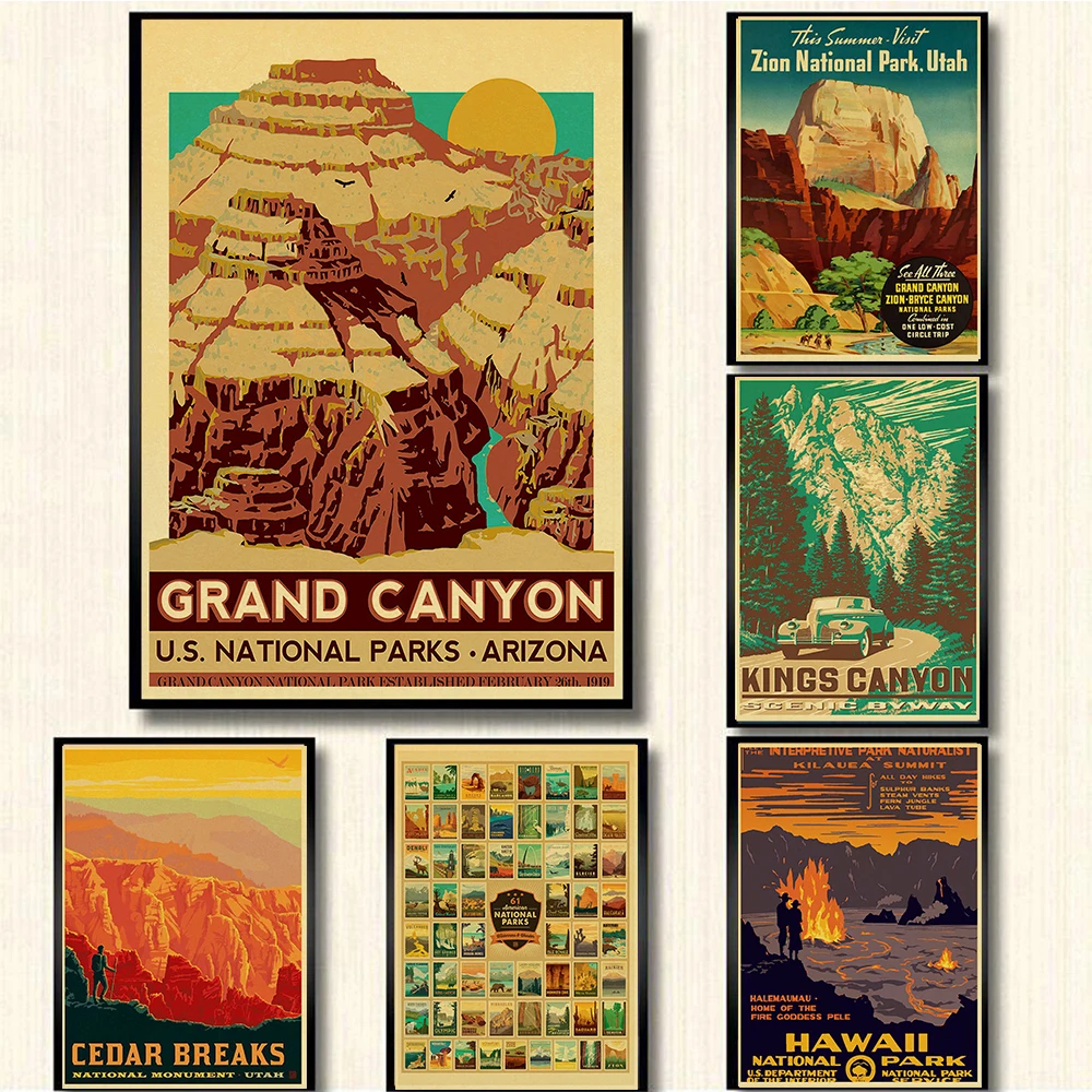 Винтаж национальный парк пейзаж крафт Бумага Ретро Плакаты картина стене плакат