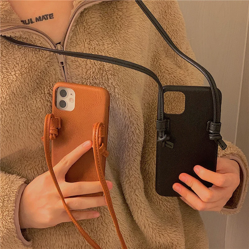 

INS Crossbody lanyard leather phone case for iPhone 12 12Pro Max 11 11Pro XR X XS Max 7 8 Plus SE Women Strap soft case cover