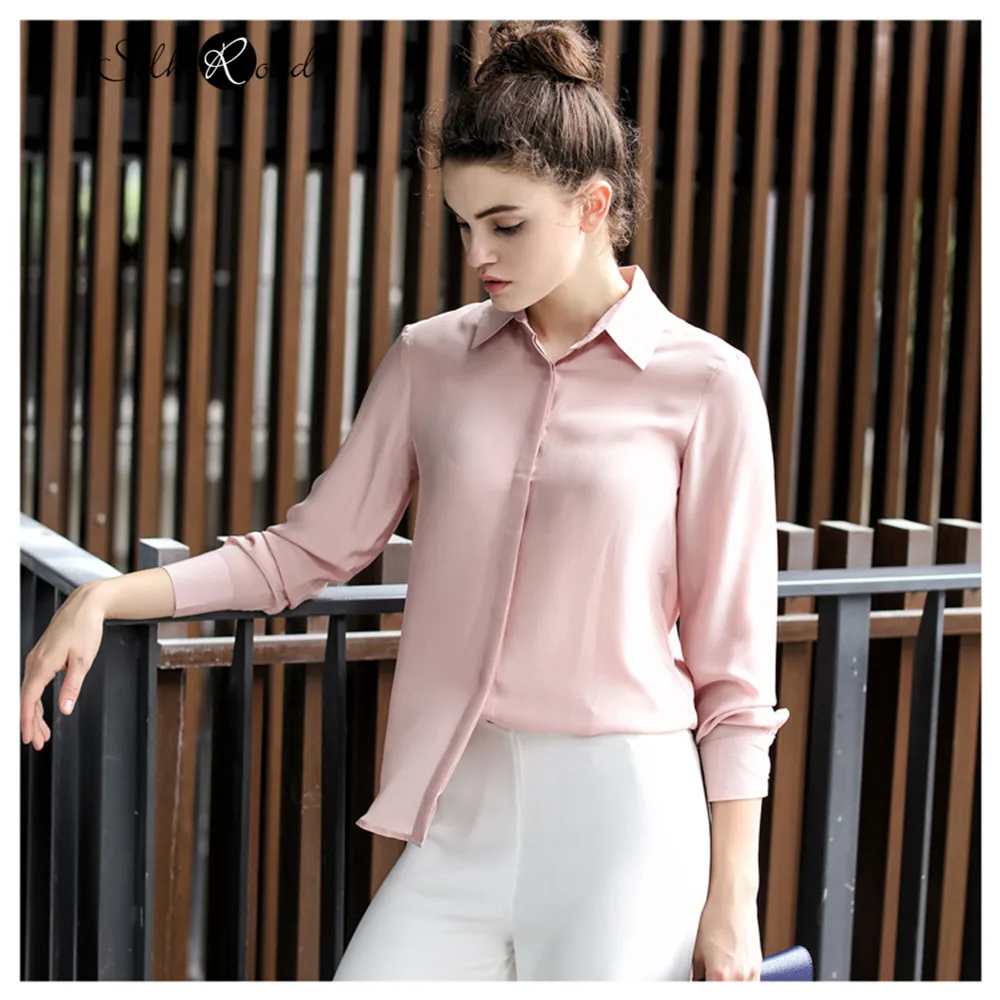 Silviye 2020 spring silk shirt women's Long Sleeve Silk women's solid color fashionable foreign style shirt