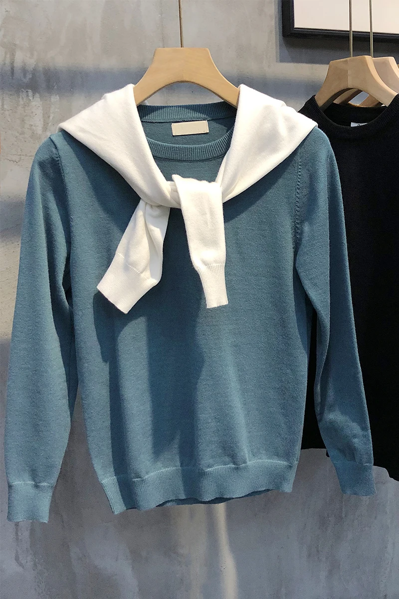

Autumn and Winter solid color round neck sweater men's thin slim fit sweater Korean style pullover base sweater