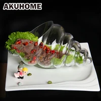 creative snail shape transparent glass art concept tableware restaurant plate serving plate salad transparent plate dinner