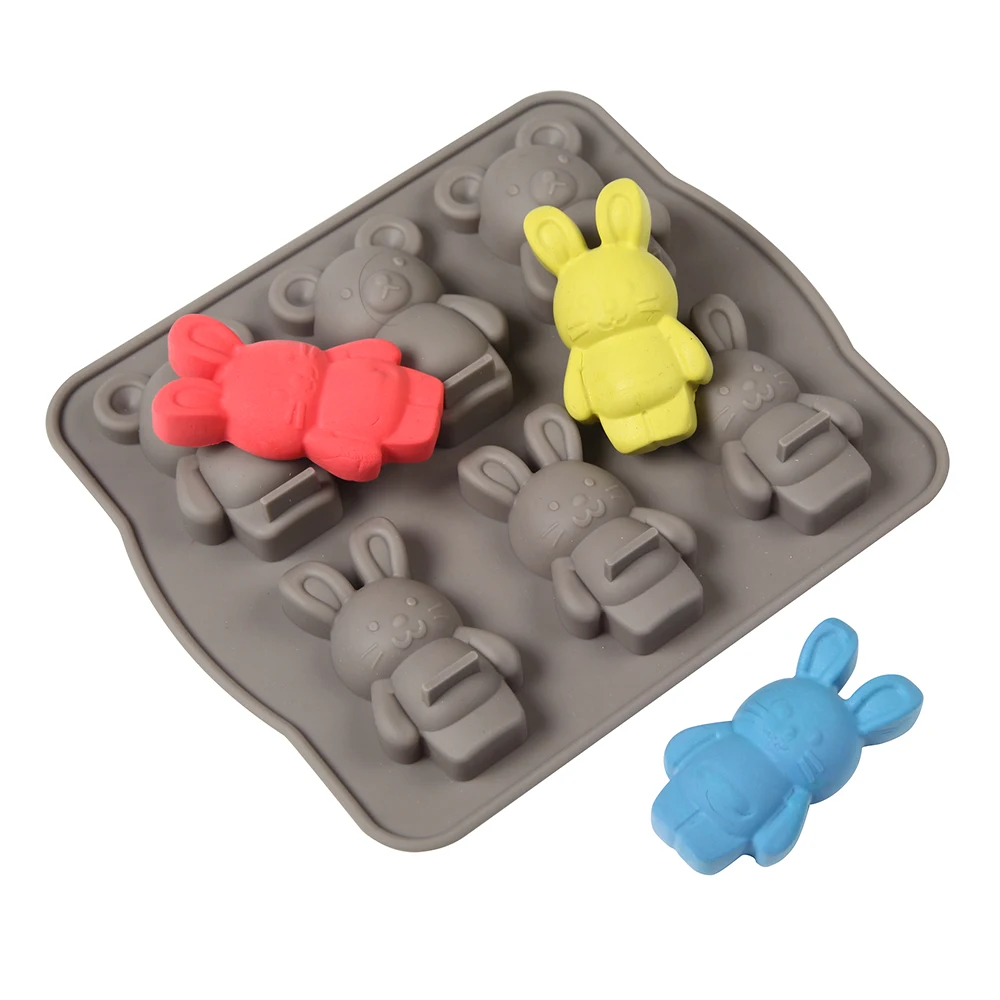 

6-Cavity Silicone Cake Molds for Baking Dessert Mousse New Decorating Moulds 3D Bear Bunny Rabbit Shape Chocolate Bakeware Tool