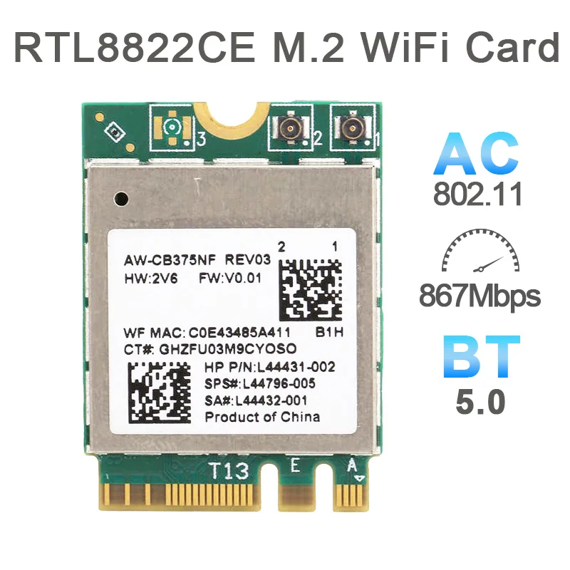 Wi-Fi сетевая карта M.2 NGFF RTL8822CE беспроводная WLAN Bluetooth 5 0 802.11ac 867 Мбит/с модуль