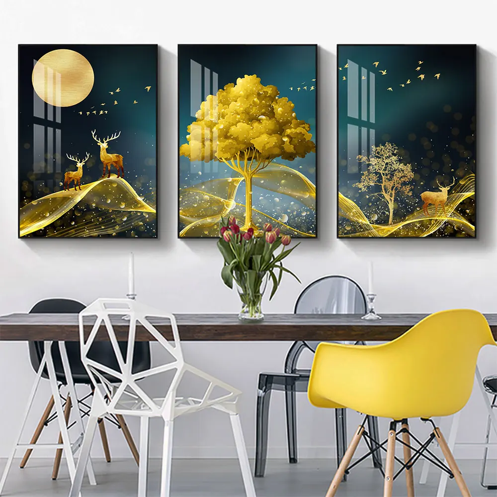 

The Moonlight The Fawn Wall Art Canvas Paint Abstract Nordic Posters Minimalist Living Room Decor 01-21 18