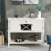 Wooden Console Table with Wine Rack Open Shelf Storage Sideboard for Home Kitchen, Living Room, Dining Room (White)