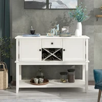 wooden console table with wine rack open shelf storage sideboard for home kitchen living room dining room white