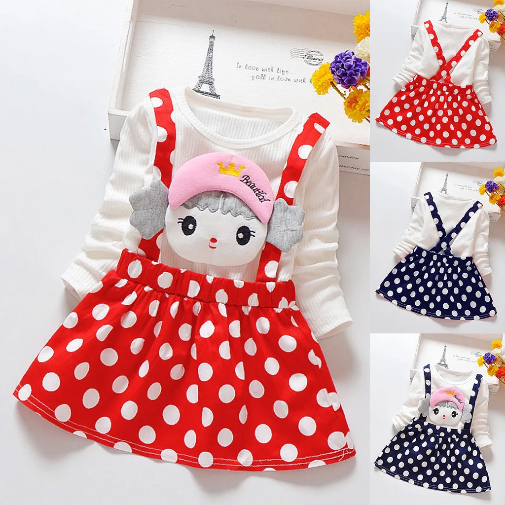 Одежда для маленьких девочек платья с длинными рукавами и круглым воротником в