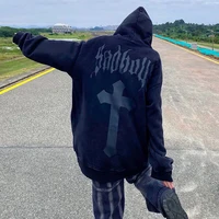 houzhou gothic harajuku hoodies black oversized sweatshirt streetwear women aesthetic grunge kpop hooded pullovers hip hop tops